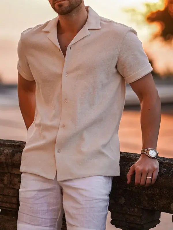 Men's New Solid Color Short-Sleeved Casual Shirt kakaclo