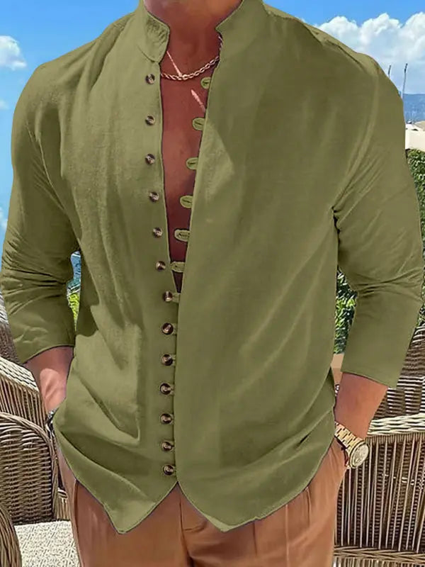 New Fashion Men's Retro Button Casual Long Sleeve Shirt kakaclo