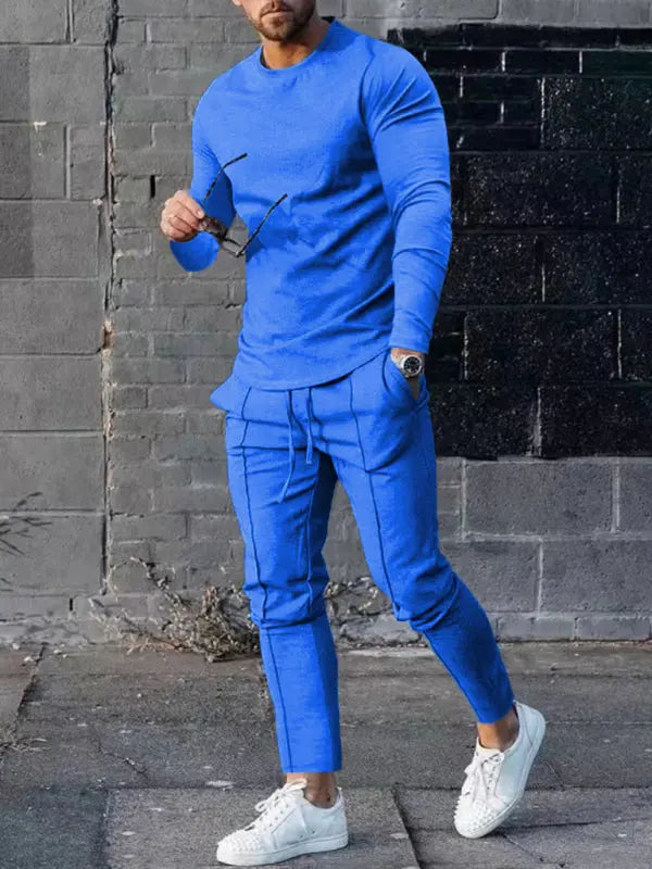 New Men's Two-piece Set Round Neck Long Sleeve T-Shirt Trousers Casual Sports Suit kakaclo