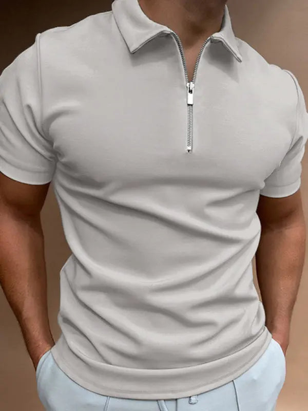 Men's New Solid Color Short Sleeve Lapel Casual Fit Polo Shirt kakaclo