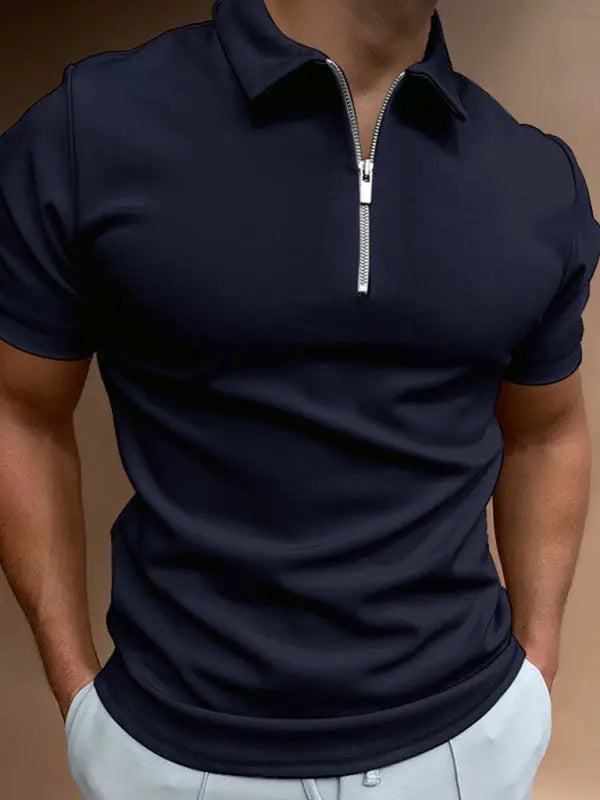 Men's New Solid Color Short Sleeve Lapel Casual Fit Polo Shirt kakaclo