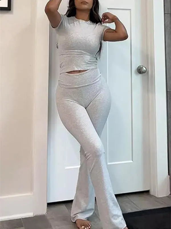 Women's Casual Solid Color Slim Short Sleeve Suit kakaclo