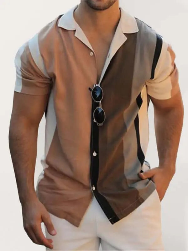 kakaclo Men's New Striped Casual Lapel Short Sleeve Shirt