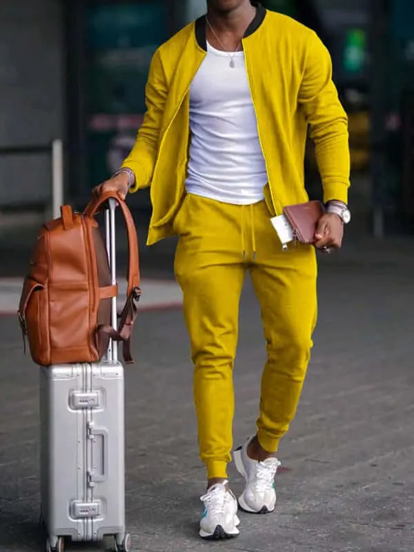 kakaclo Yellow / S Men's New Casual Solid Color Baseball Collar Jacket Suit