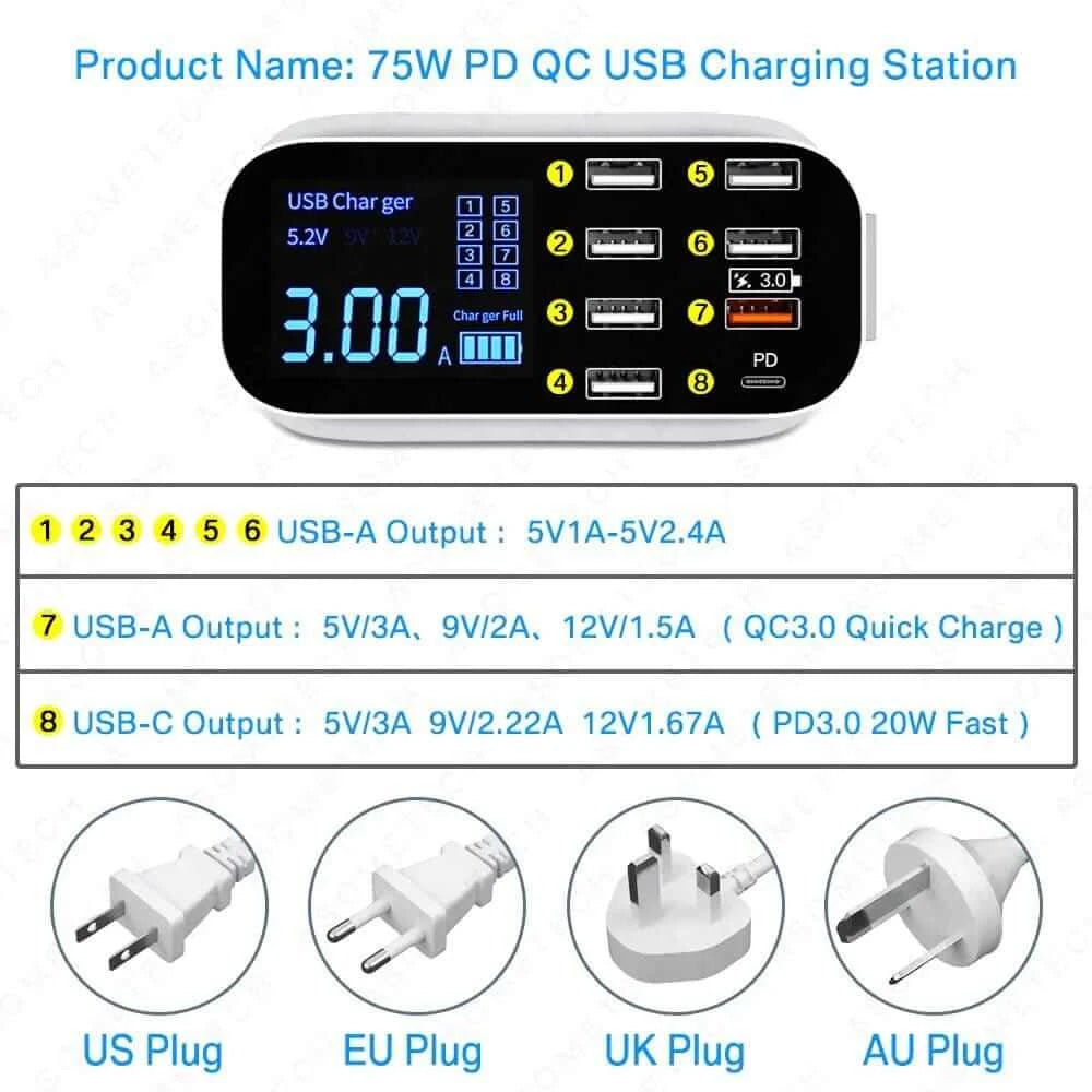 Pure Serenity DBA 8/4-Port LED Display USB Charger