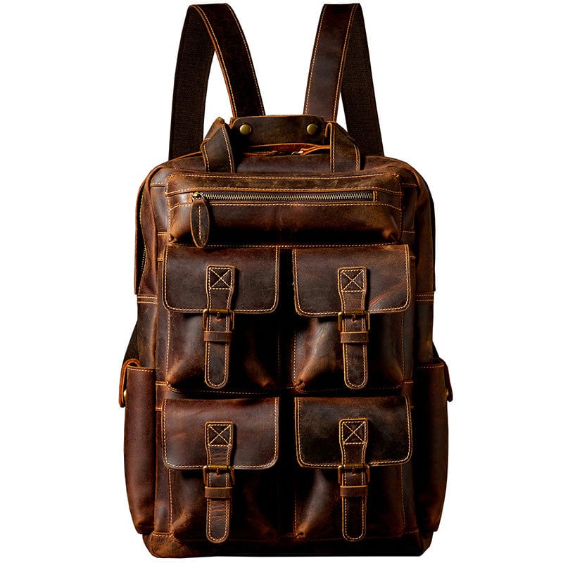 Pure Serenity DBA Brown Men's Large Capacity Retro Outdoor Travel Leather Backpack