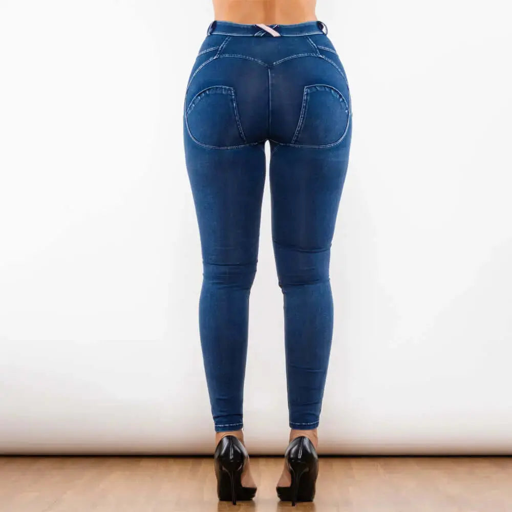 Royalwolf Casual Wear Shascullfites Melody Blue Washed Ripped Middle Waist Ripped Blue Lifting Jegging