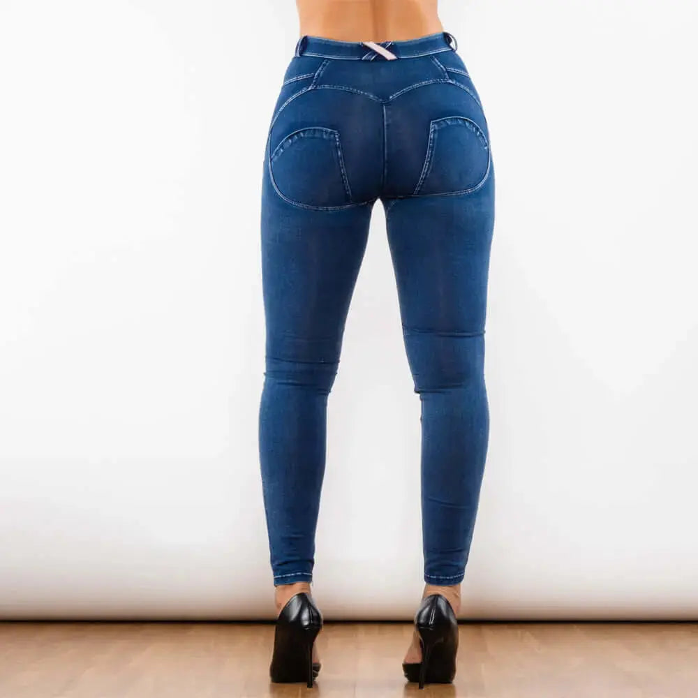 Royalwolf Casual Wear Shascullfites Melody Blue Washed Ripped Middle Waist Ripped Blue Lifting Jegging