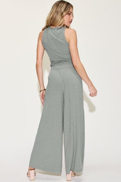 Trendsi Basic Bae Full Size Ribbed Tank and Wide Leg Pants Set