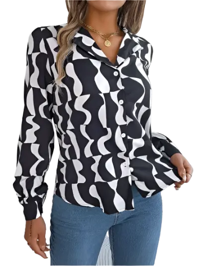 Printed Button Up Long Sleeve Shirt Trendsi