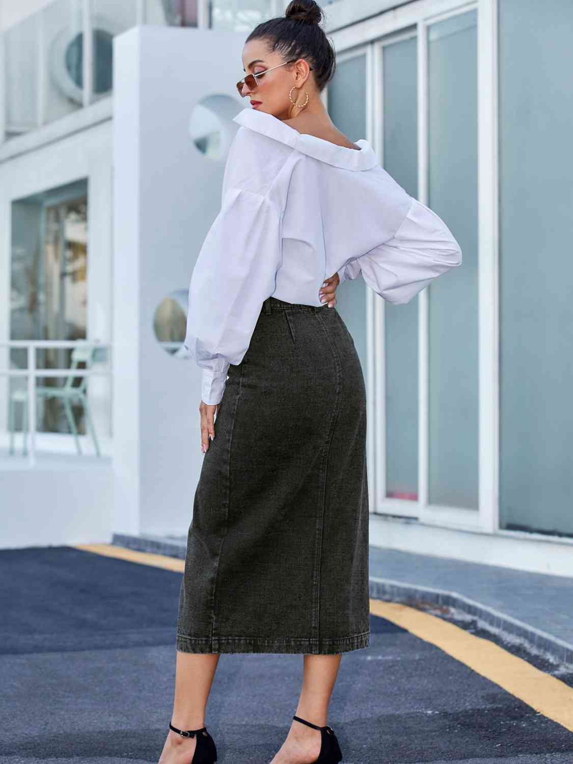 Trendsi Button Down Denim Skirt