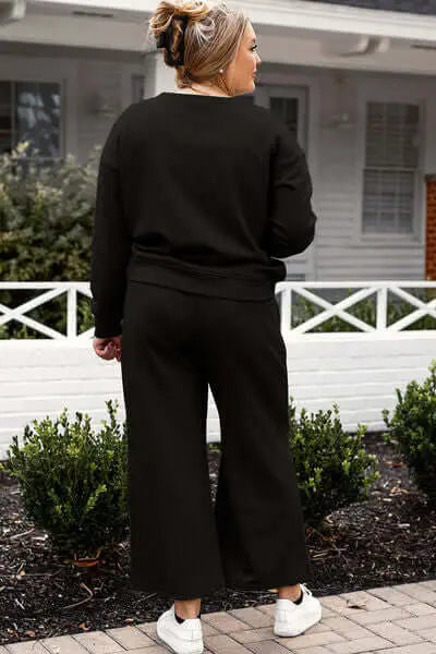 Trendsi Double Take Full Size Textured Long Sleeve Top and Drawstring Pants Set