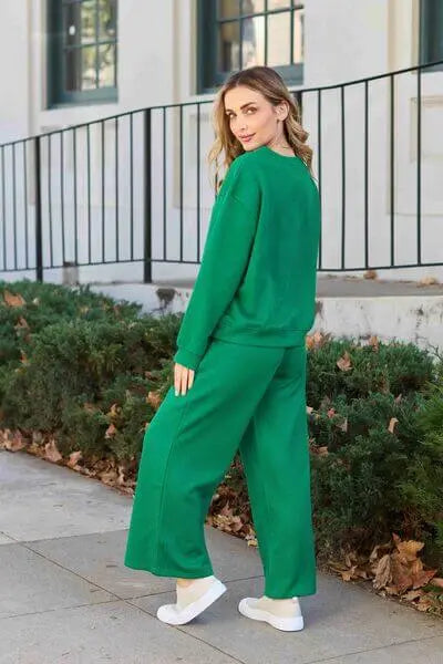 Trendsi Double Take Full Size Textured Long Sleeve Top and Drawstring Pants Set