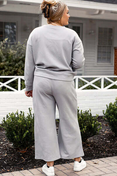 Trendsi Double Take Full Size Textured Long Sleeve Top and Drawstring Pants Set