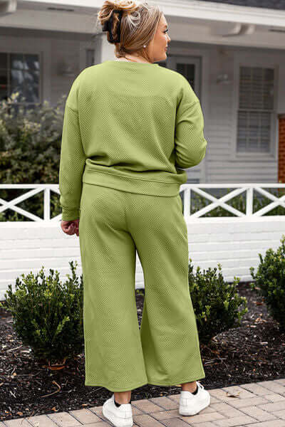 Trendsi Double Take Full Size Textured Long Sleeve Top and Drawstring Pants Set