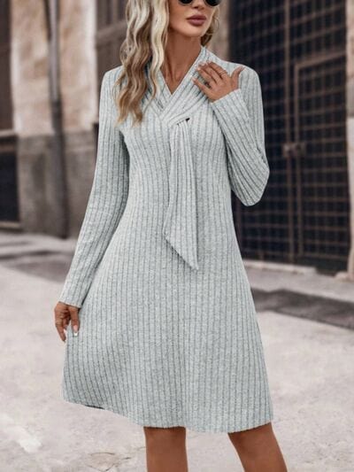 Trendsi Heather Gray / S Ribbed Long Sleeve Sweater Dress