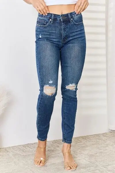 Trendsi Judy Blue Full Size High Waist Distressed Slim Jeans