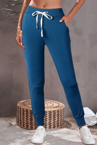 Trendsi Peacock  Blue / S Drawstring Joggers with Pockets