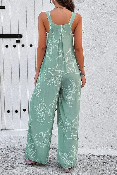 Trendsi Printed Wide Strap Jumpsuit with Pockets