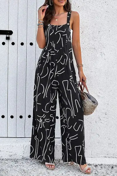 Trendsi Printed Wide Strap Jumpsuit with Pockets