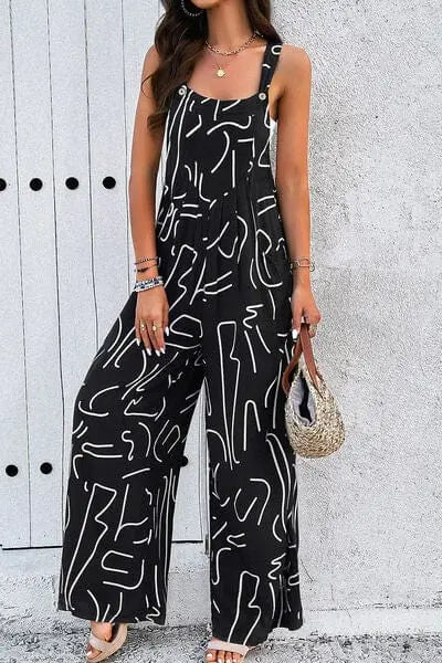 Trendsi Printed Wide Strap Jumpsuit with Pockets