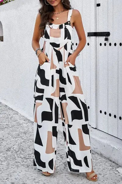 Trendsi Printed Wide Strap Jumpsuit with Pockets