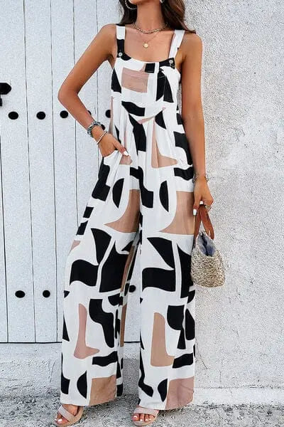 Trendsi Printed Wide Strap Jumpsuit with Pockets