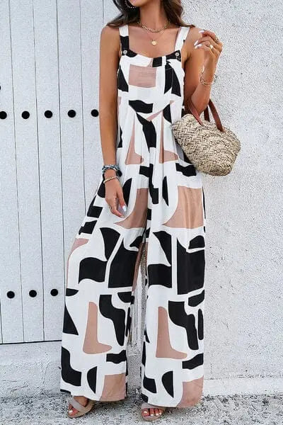 Trendsi Printed Wide Strap Jumpsuit with Pockets