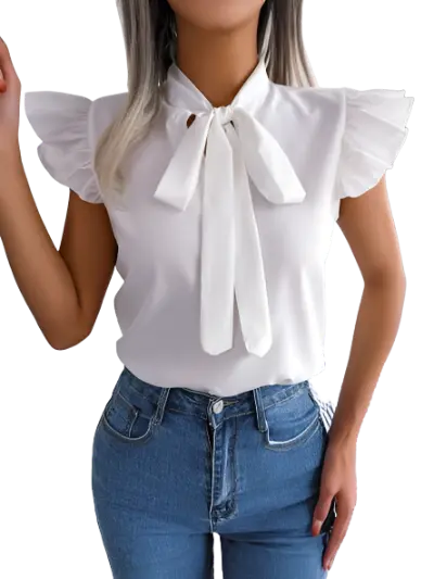 Tie  Neck Cap Sleeve Blouse Trendsi