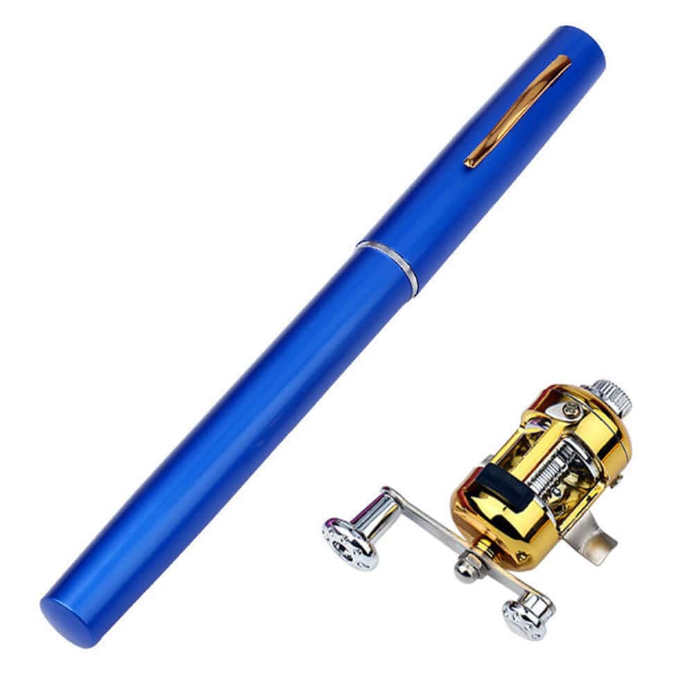 Wefulfill Pen Fishing Rod Blue Mini Portable Pocket Pen Telescopic Fishing Rod Kit