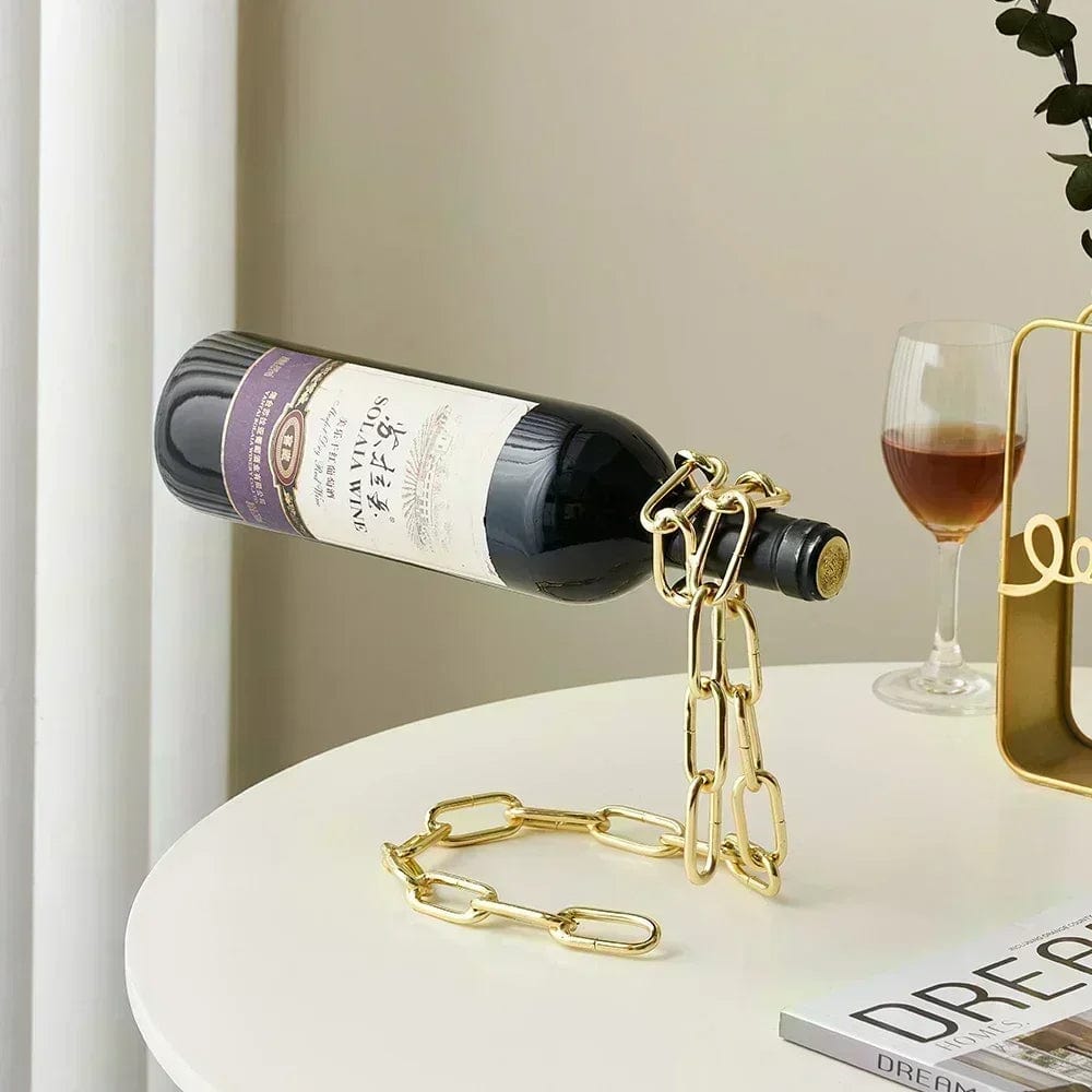 Wefulfill Wine Bottle Holder Magic Floating Wine Bottle Holder Unique Link Chain Rack for Airborne Bottle Display