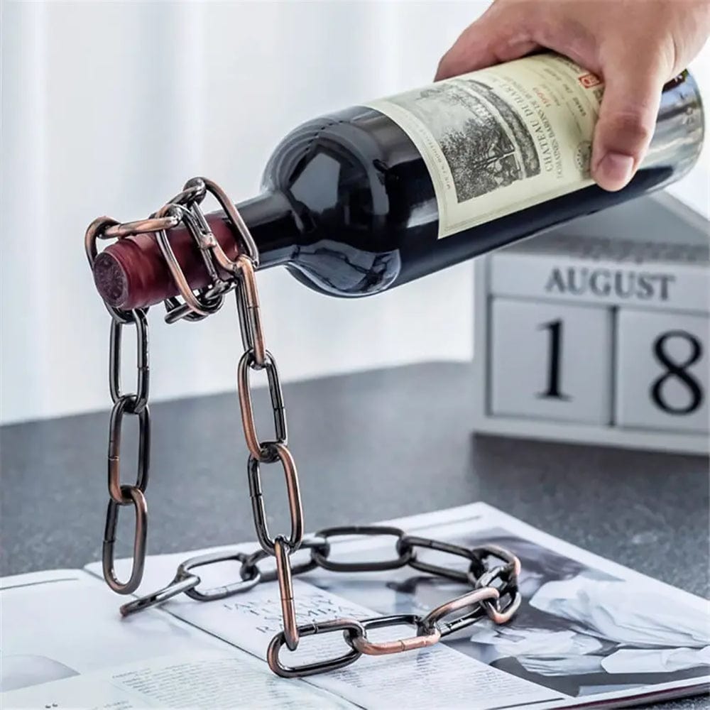 Wefulfill Wine Bottle Holder Magic Floating Wine Bottle Holder Unique Link Chain Rack for Airborne Bottle Display