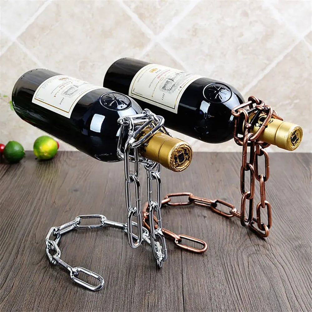 Wefulfill Wine Bottle Holder Magic Floating Wine Bottle Holder Unique Link Chain Rack for Airborne Bottle Display