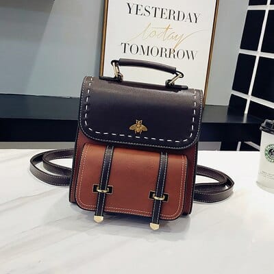 ZenDrop Fulfillment Brown / 20cm x10cm 23cm Vintage Paneled PU Leather Women Backpack