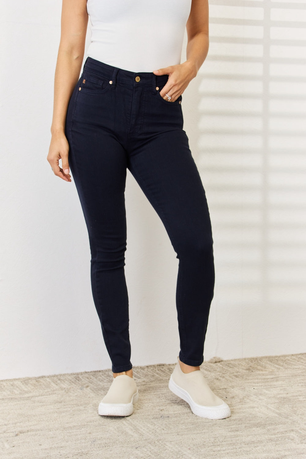 Judy Blue Full Size Garment Dyed Tummy Control Skinny Jeans Trendsi